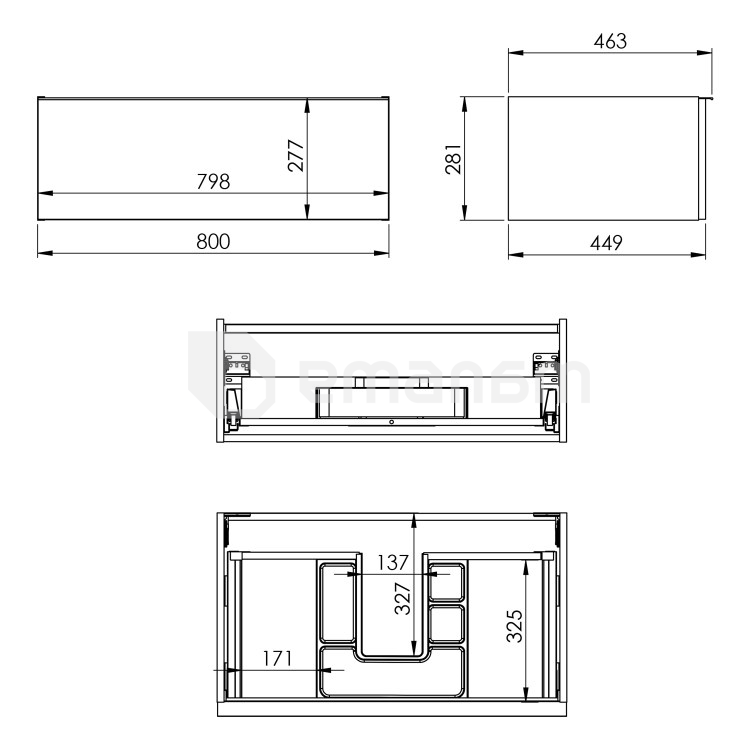 კარადა ჩამოსაკიდი ხელსაბანისთვის Elita Look 80 1DR HG PDW ანტრაციტი