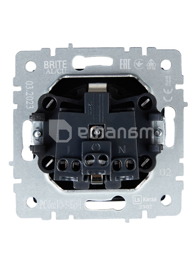 როზეტი IEK BRITE 1 16A დამიწებით PCbsh10-3-44-BrB შავი დახურული