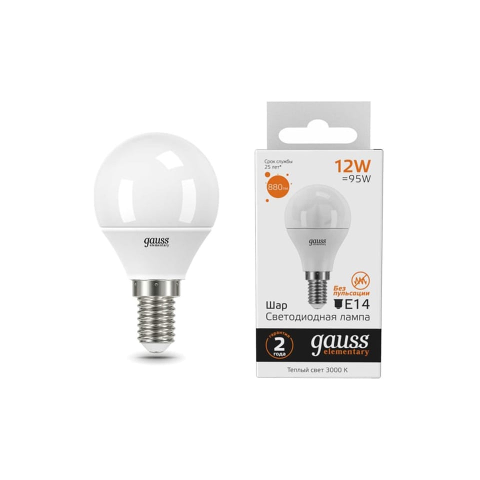 ნათურა 10W 750lm 3000K E27 LED 1/10/100  Gauss Elementary