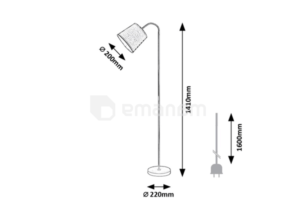 ტორშერი Rabalux Godric 1 E27 Ø200 IP20 6639 h1410 შავი ნაცრისფერი