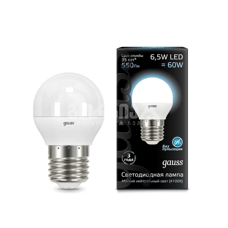 ლედ ნათურა Globe E27 6.5W 4100K gauss - 105102207