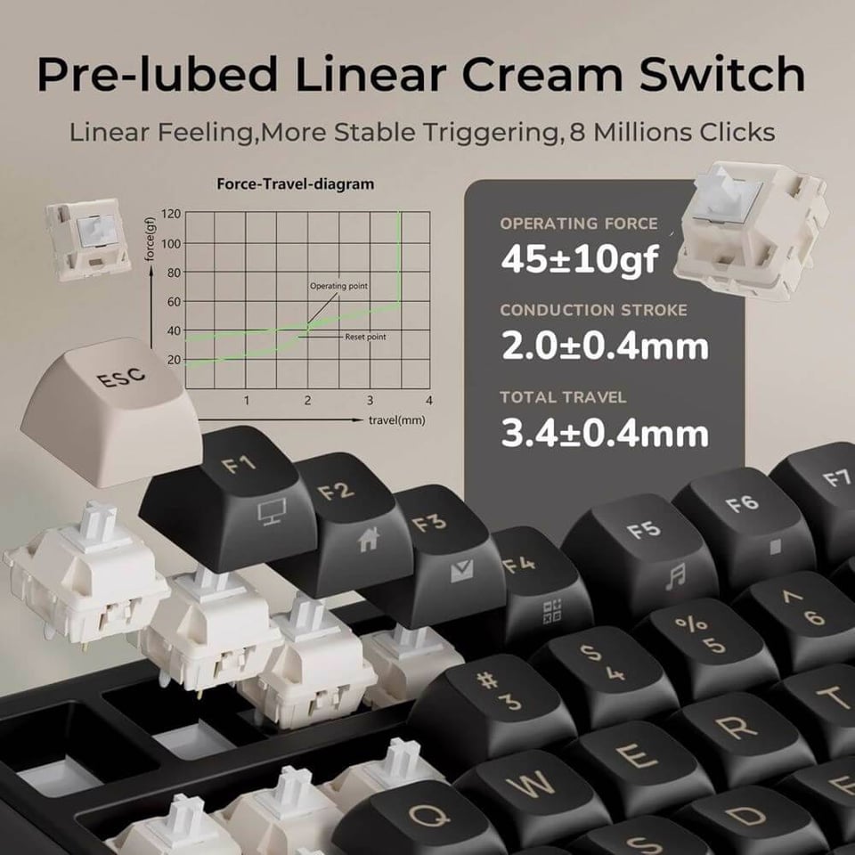 კლავიატურა Royal Kludge RKR98PRO-PT-XW RGB Mechanical Keyboard, Beige Switch, Hot Swappable, Wired, Phantom
