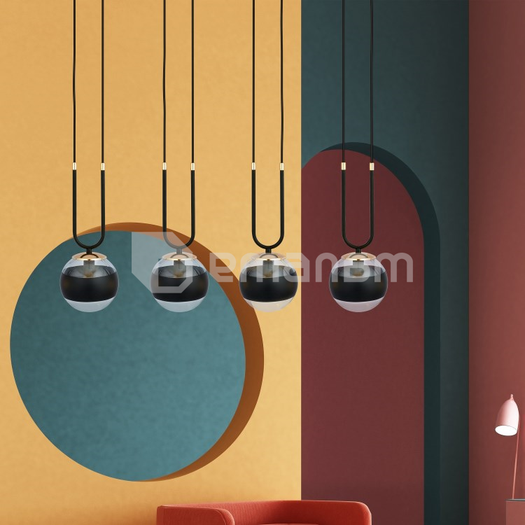 საკიდელი EMIBIG GLAM 4 E14 4x MAX 40W BLACK STRIPE