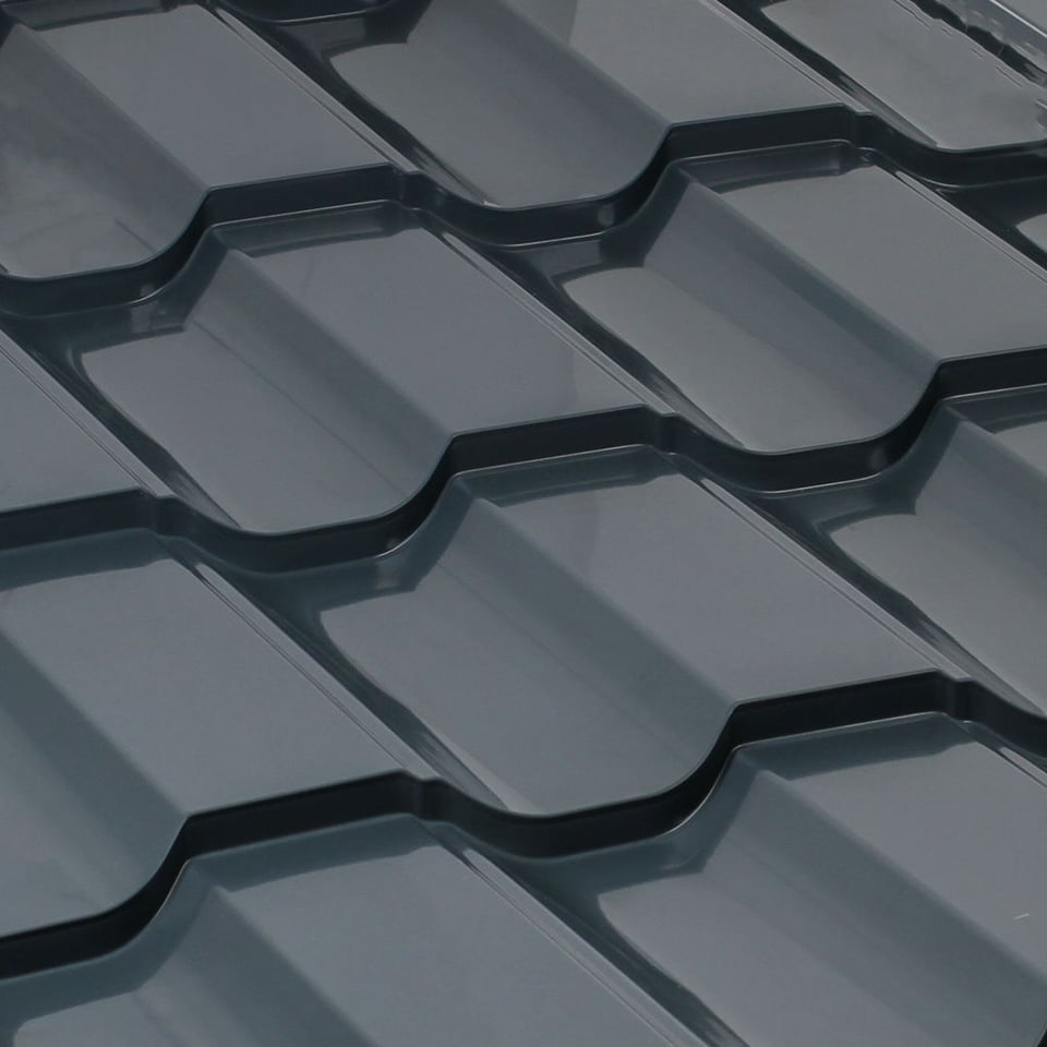 მეტალოკრამიტის ფერადი თუნუქის სახურავი მოდერნი 0.50X1200 მმ NOVA RAL 7016