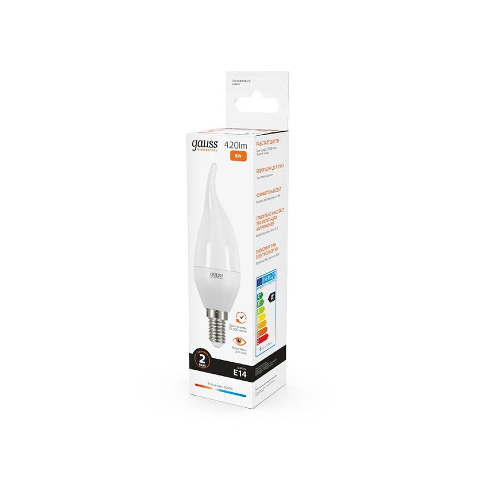 LED ნათურა Elementary Candle Tailed 6W E14 3000K Gauss
