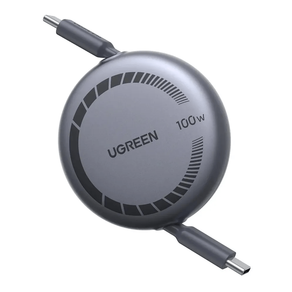 USB კაბელი UGREEN L531 (65905), 100W, Type-C to Type-C PD Fast Charging Retractable Cable, 1m, Grey/Black