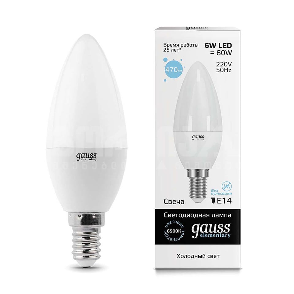 ლედ ნათურა Candle 6W E14 6500K gauss el  - 33136