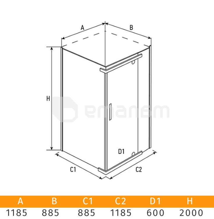 შუშა შხაპის Erlit ER10112H-C4 120x90x200 cm