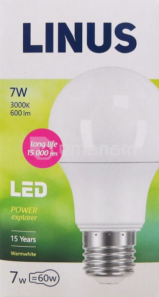 შუქდიოდური ნათურა LINUS 3000K 7W 220-240V E27