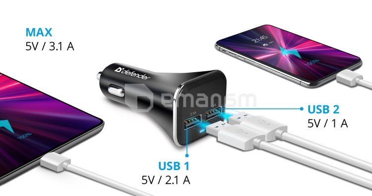 ბლოკი დამტენი ავტომობილის Defender UCA31 MicroUSB 5V 3.1A