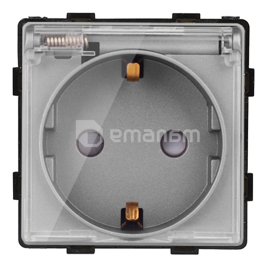 როზეტი ჩარჩოს გარეშე Socket Style 16A დამიწებით და შტორებით გამჭვირვალე თავსახურით ნაცრისფერი