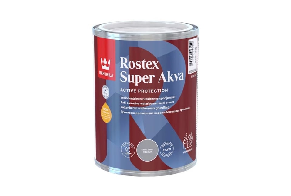 ლითონის საღებავი Tikkurila Rostex Super akva primer ღია ნაცრისფერი 1 ლ