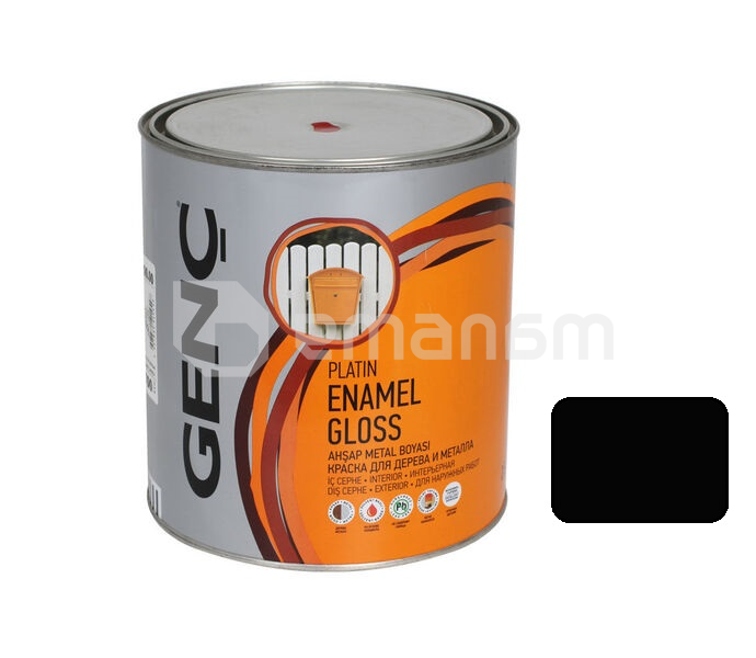 საღებავი ხის და ლითონის Genc Synthetic glossy paint Silver 9103 შავი 750 მლ