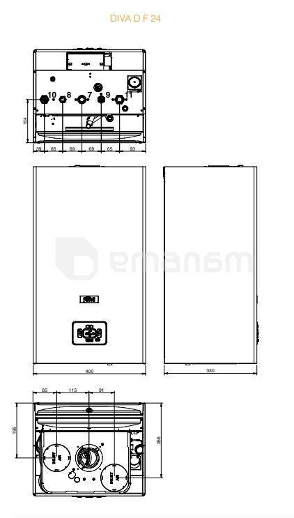 ქვაბი კედლის გაზის Ferroli DIVA D F24 24kw მილით