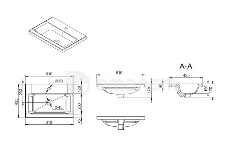 ხელსაბანი ავეჯის AM.PM M90WCC0602WG