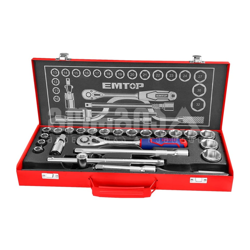 ხრუტუნა ქანჩის და თავაკების ნაკრები 24ც 1/2" Emtop-ESKT12243