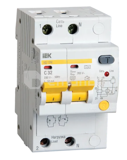 დიფერენციალური ავტომატი AD12M 2R C32 30mA IEK