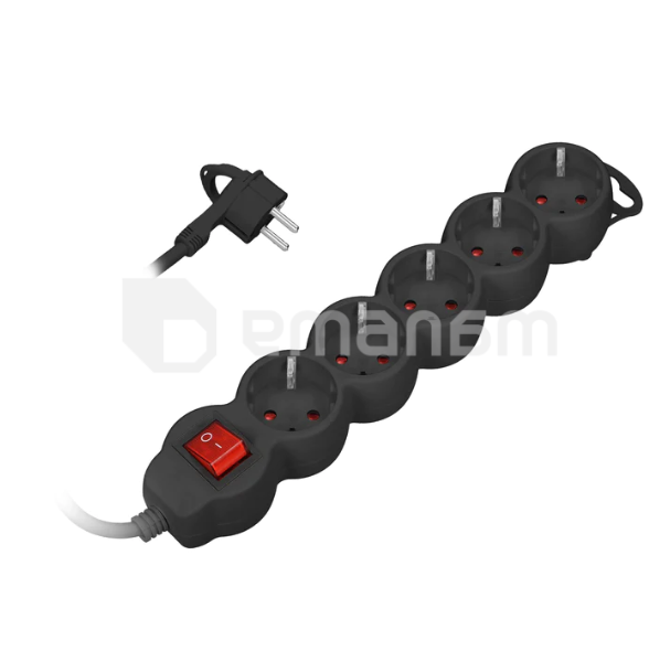 დამაგრძელებელი VIRONE 5 5მ 3 1.5მმ² Schuko ამომრთველი შავი