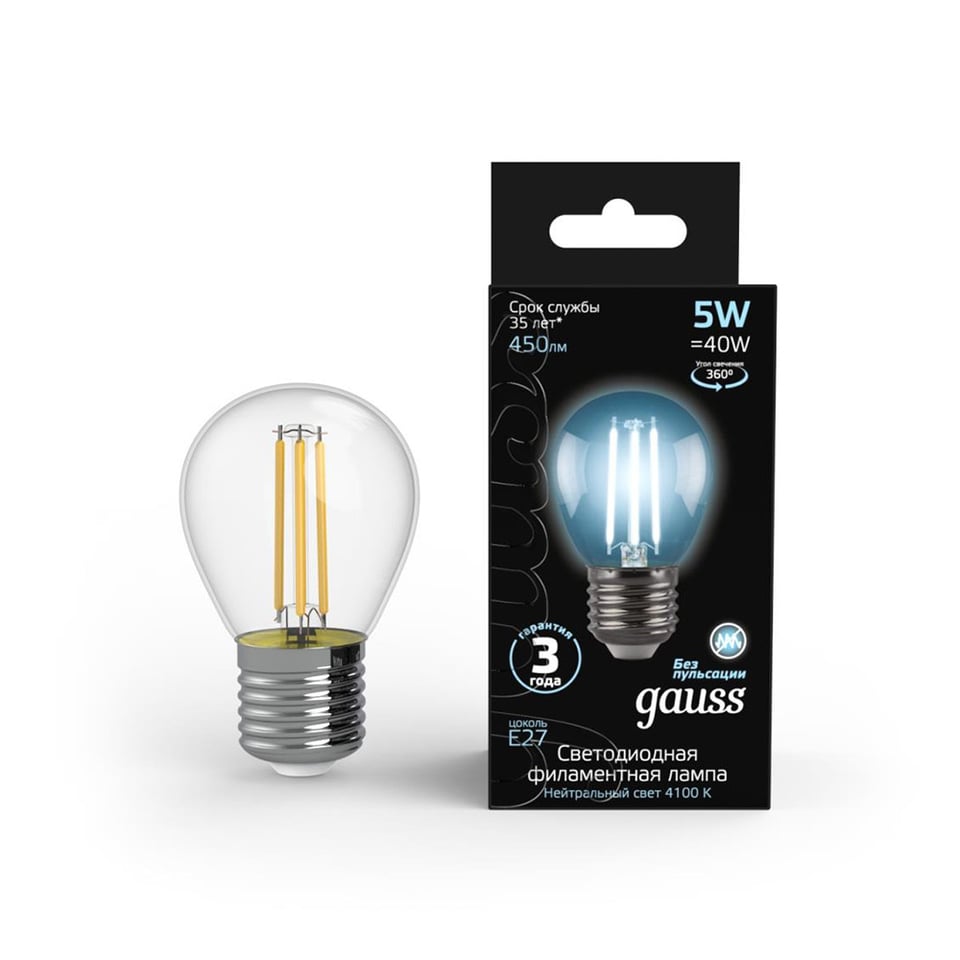 LED ნათურა Filament Ball 5W 450lm 4100K Е27 Gauss Black