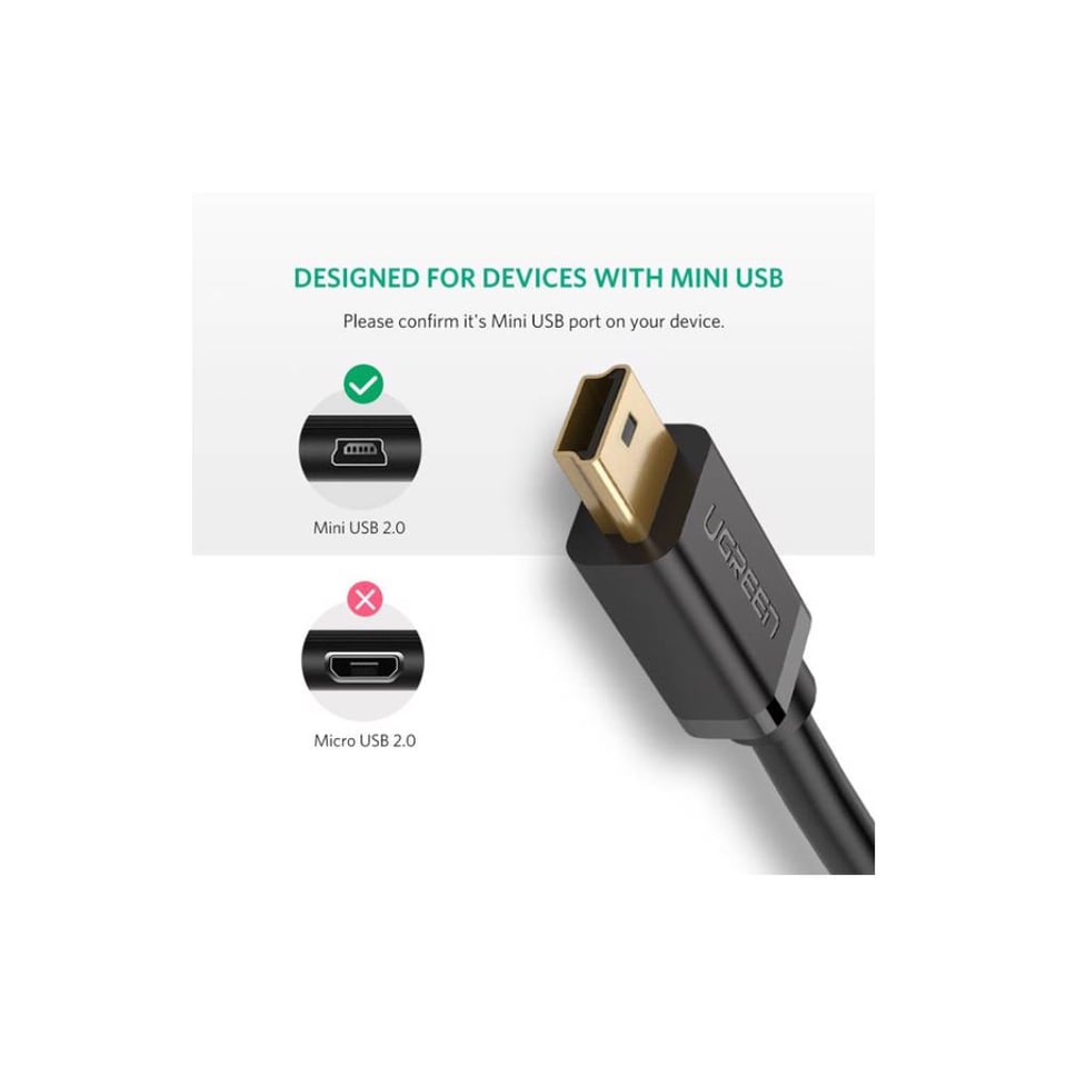 USB კაბელი UGREEN US132 (10386) USB 2.0 A Male to Mini 5 Pin Male Cable 3m (Black)