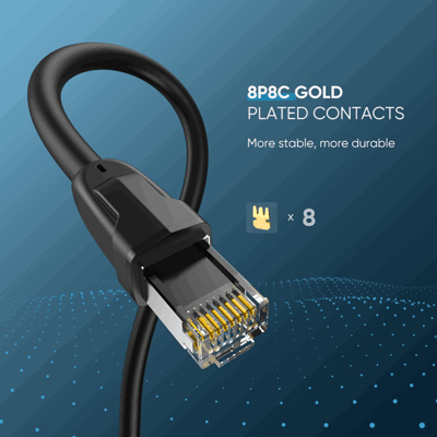 ქსელის კაბელი UGREEN NW121 (80787) Pure Copper Patch Cord Cat8 RJ45 Ethernet Cable 0.5M (Black)