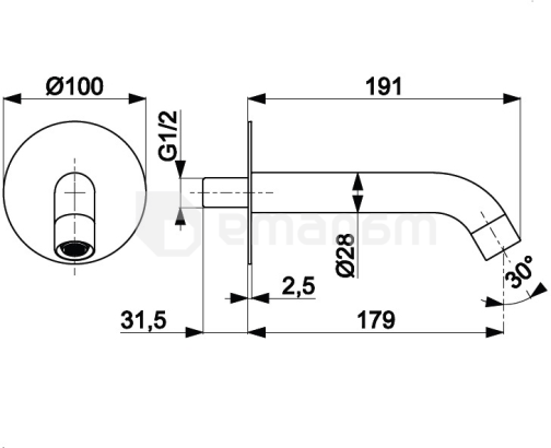 ჩასაშენებელი ხორთუმი აბაზანის ონკანისთვის KFA  Moza Gold