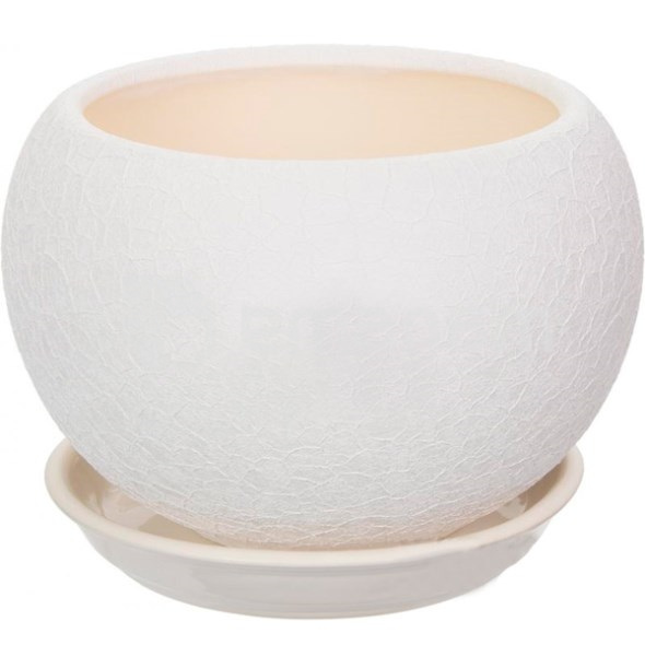 კერამიკული ქოთანი-სფერო თეთრი აბრეშუმი 1,4ლიტრი