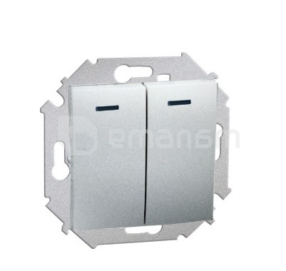 ჩამრთველი ჩარჩოს გარეშე Simon 15 1591392-026 2 კლავიშიანი განათებით ალუმინისფერი