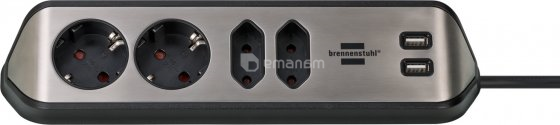 დამაგრძელებელი კუთხე 4 Brennenstuhl 2მ 2 USB ვერცხლისფერი შავი