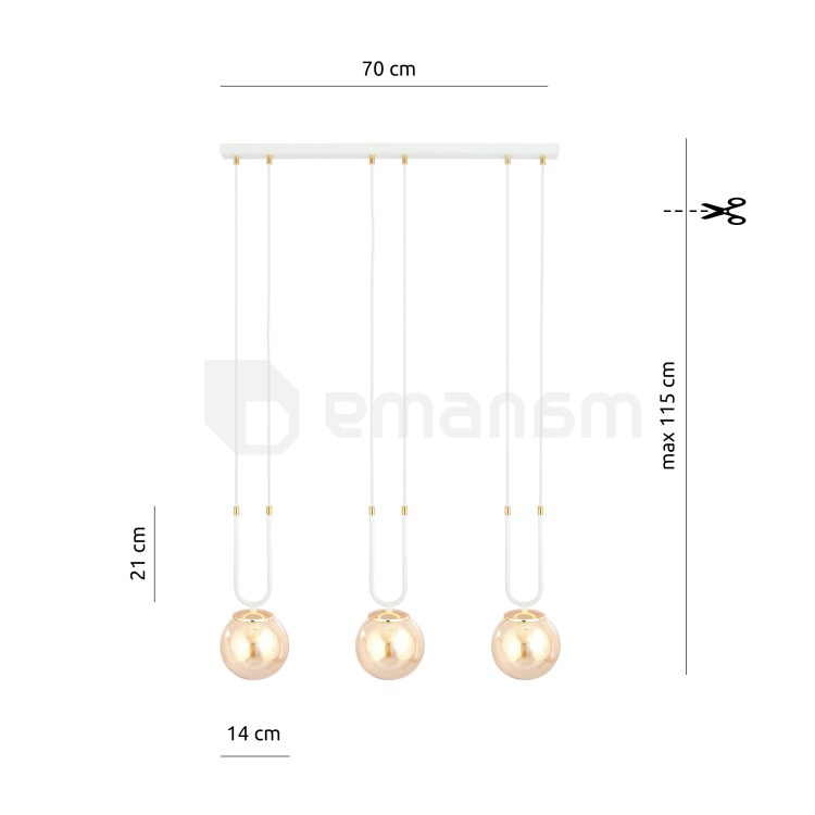 საკიდი EMIBIG GLAM 3 E14 3x MAX 40W WHITE MIODOWY