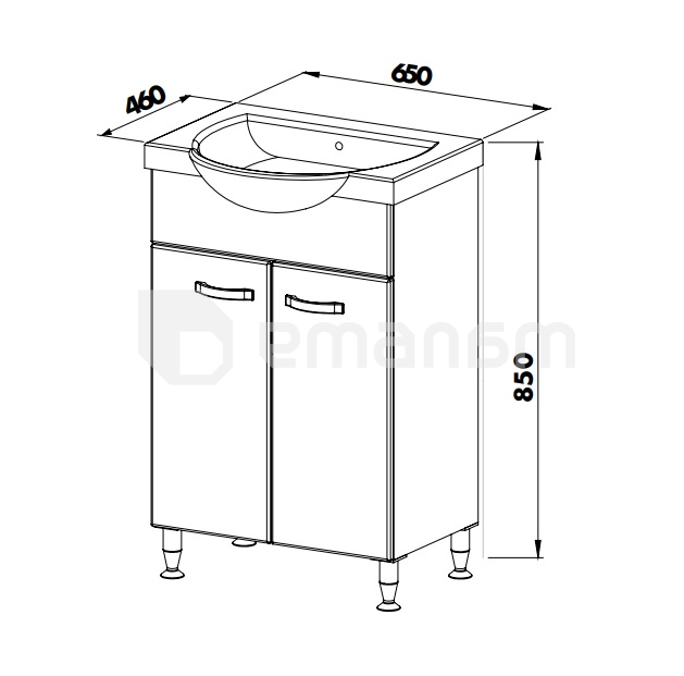 ტუმბო დასადგმელი ხელსაბანით Martat Olimpia 65 თეთრი