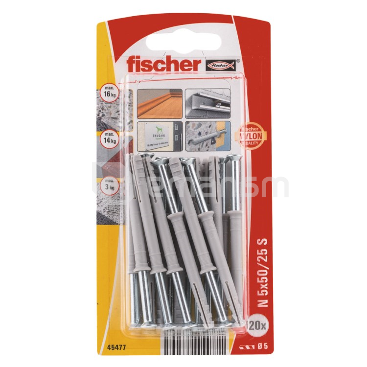 დიუბელი სჭვალით გაყოფილი თავით Fischer N5x50/25 S 20 ც 45477