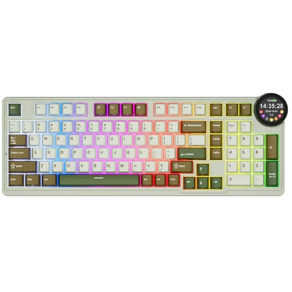 კლავიატურა Royal Kludge RK N99 RGB Mechanical Keyboard, Cream Switch, Hot Swappable, Wireless, USB, Bluetooth, 2.4GHz, Palm Green