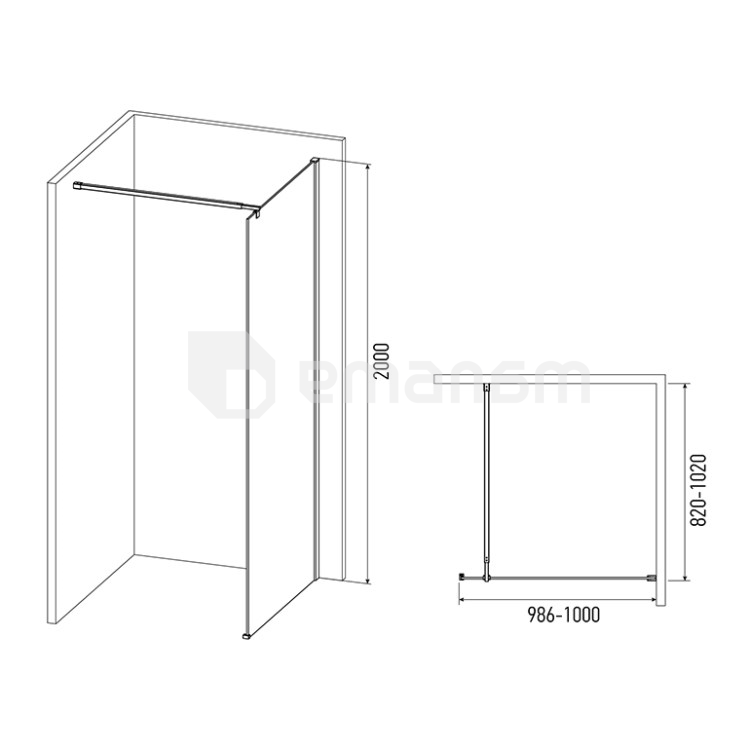 საშხაპე მინა Alex Baitler AB29100S4 100×200 cm დაბურული