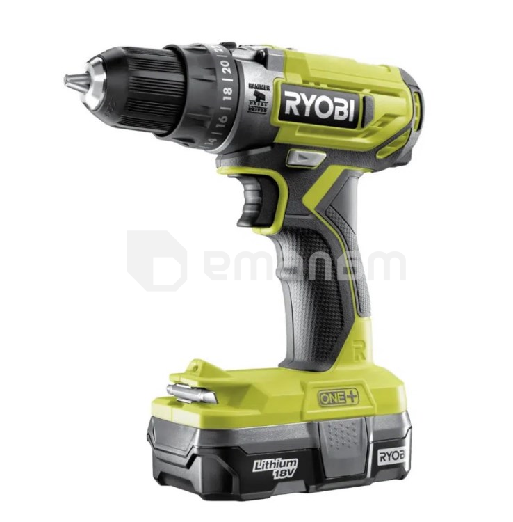 დრელი-სჭვალსახრახნი დარტყმითი აკუმულატორის Ryobi ONE+ R18PD2-220S 18V