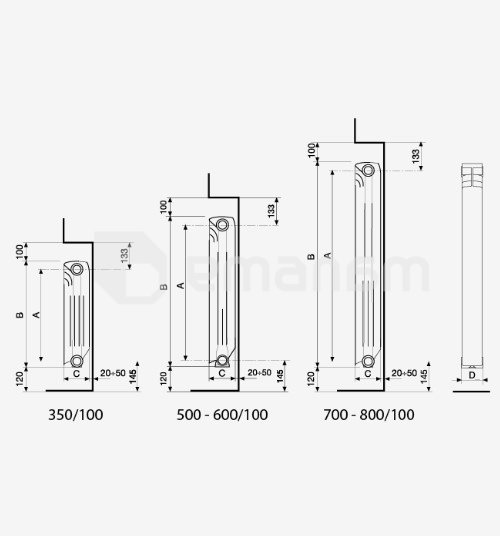 სექციური რადიატორი Fondital EXCLUSIVO-600მმ