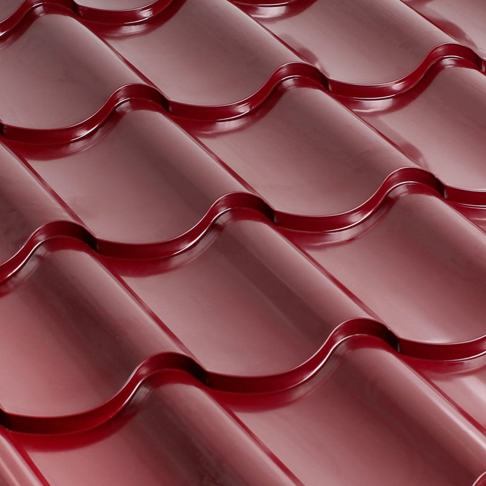 მეტალოკრამიტი ფერადი თუნუქის სახურავი 0.5X1180 პრიალა RAL3005 NOVA