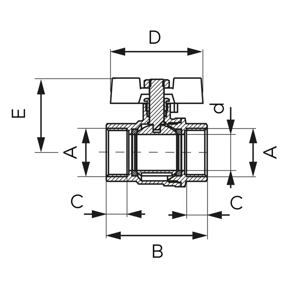 ბურთულა ვენტილი (პეპელა) 1/2  F-F KFPM1 Ferro