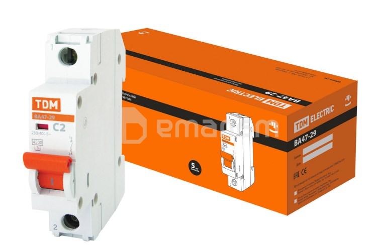ავტომატური ამომრთველი TDM 1P 2A 4.5кА С ВА47-29