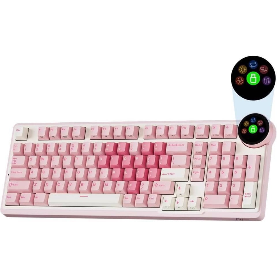 კლავიატურა Royal Kludge RKN99-PM-XH RGB Mechanical Keyboard, Cream Switch, Hot Swappable, Wireless, Type-C, Bluetooth, 2.4GHz, Pink Melody