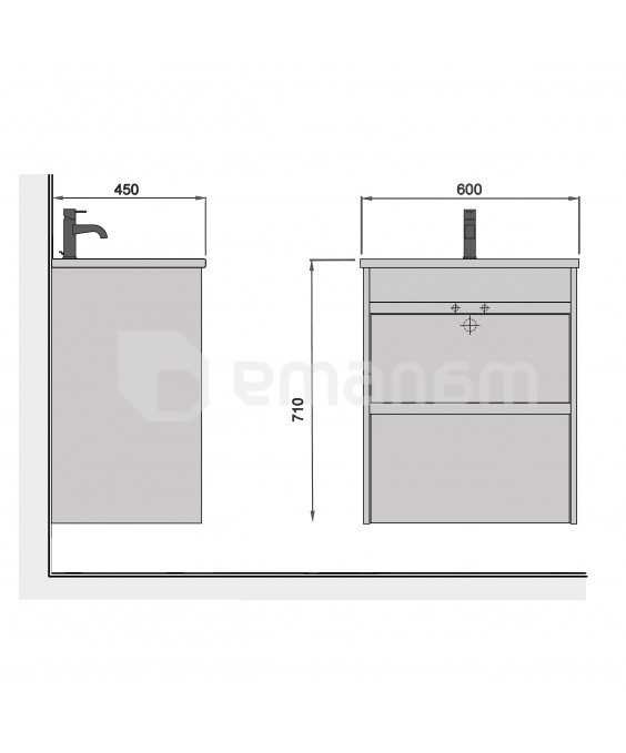 აბაზანის ტუმბო ხელსაბნით Polo Loft 60-U grey/white Cosmo 60 სმ