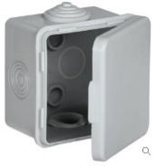 გამანაწილებელი ყუთი KM ღია გაყვანილობისთვის გახსნადი საფარით 80х80х50мм  IP54 4 შემყვანით (7035) GENERICA