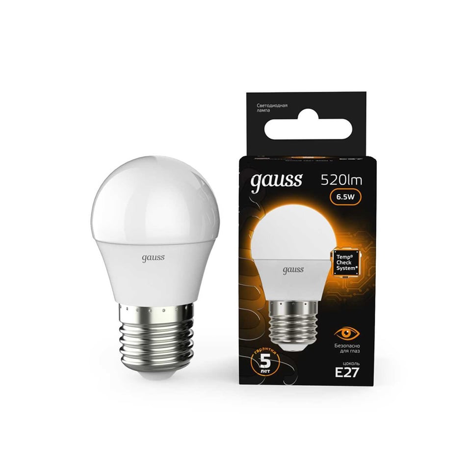 ლედ ნათურა Globe E27 6.5W 2700K gauss - 105102107