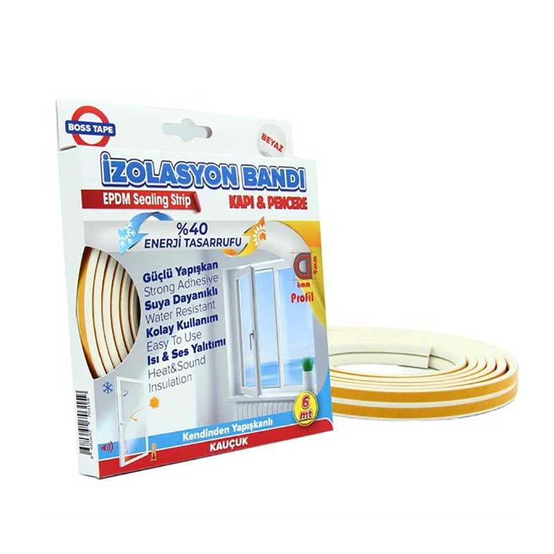 ფანჯრის შემამჭიდროებელი ლენტი D-პროფილი 9მმ X 6მ თეთრი 