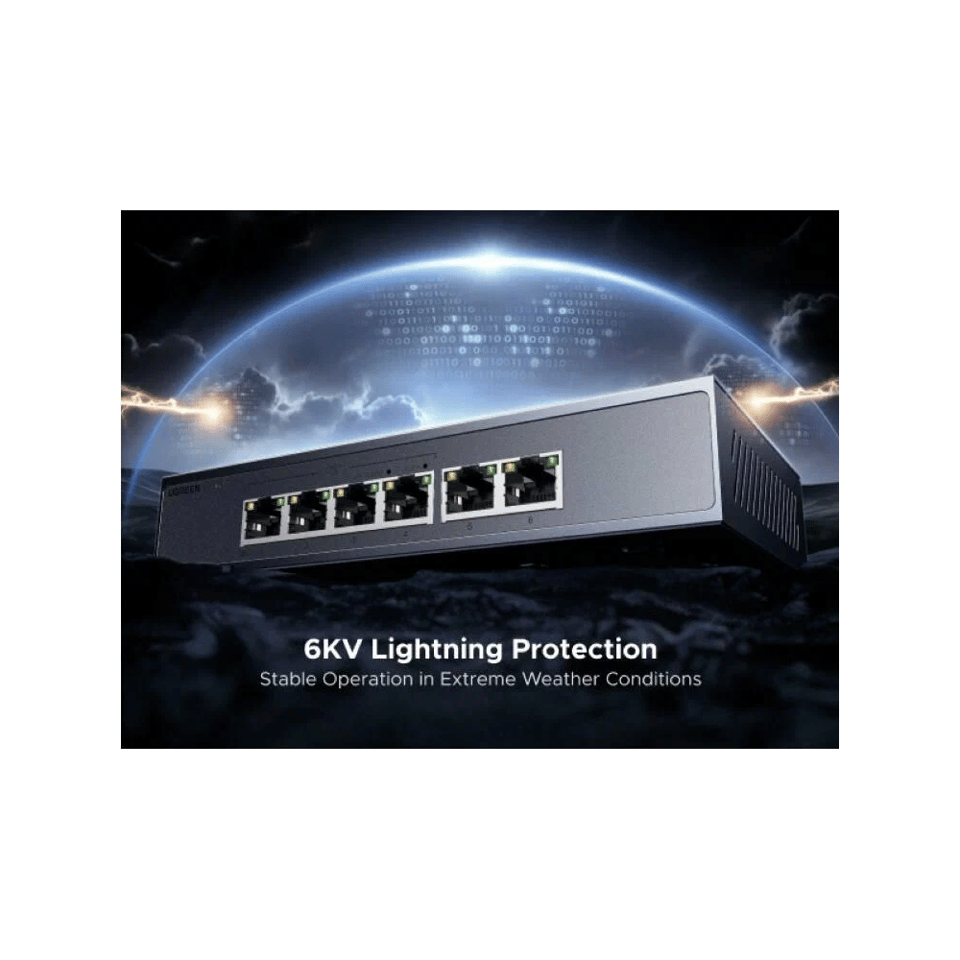 სვიჩი UGREEN CM741 (35371EU), 6-Port Gigabit, PoE+ Switch, Grey