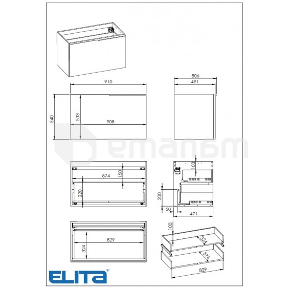 აბაზანის ავეჯი  დასკიდი  Elita GLAM 90 Black Matt