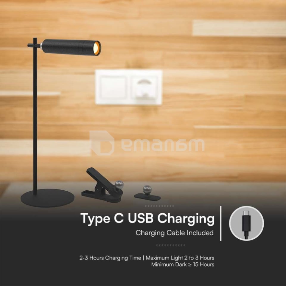 მაგიდის მაგნიტური სანათი V-TAC 3W შავი ფერი 4000K 300Lm 23042