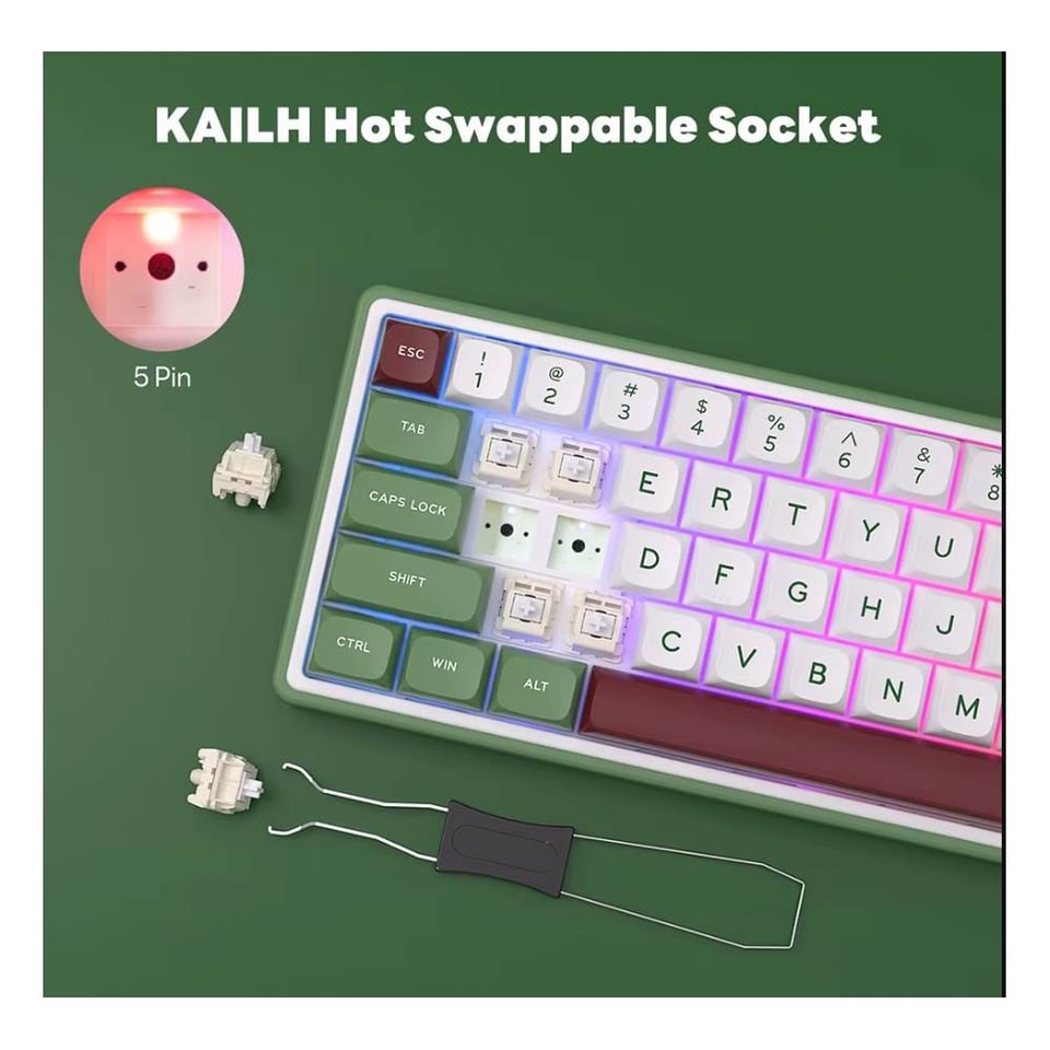 კლავიატურა Royal Kludge RK R65 RGB Mechanical Keyboard, Brown switch, Hot Swappable, Type-C wired, Green sand