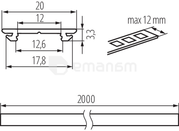 პროფილი LED ლენტის Kanlux PROFILO H 26561 2 მ 5 ც