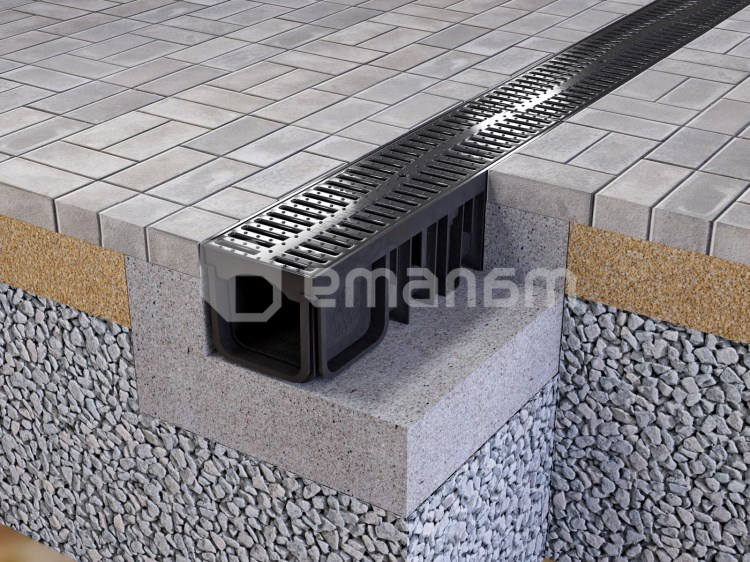 სადრენაჟო ღარი Devorex XDRAIN C250 130/90 შავი პოლიამიდის ცხაურით 0.5 მ